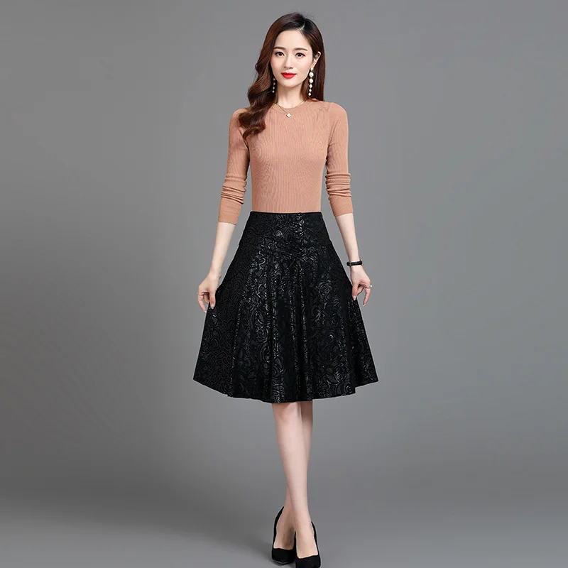 

Haining sheepskin print autumn winter 2020 new versatile leather half length skirt