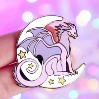 cute pink moon dragon hard enamel pins fantasy cartoon lapel pin jacket jeans badge brooch fashion accessories