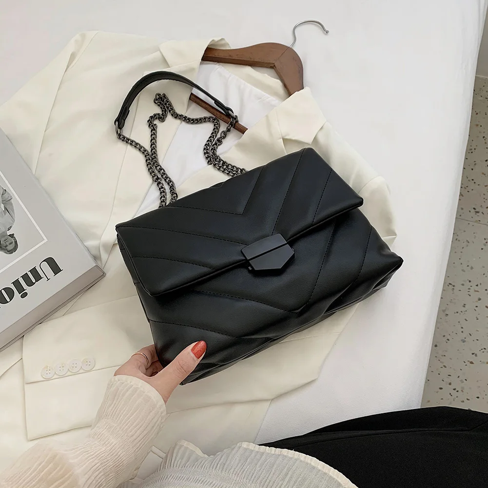 

V-line Crossbody Bag For Women 2021 Fashion Sac A Main Female Flap Shoulder Bags Chain Bag Elegant Pu Leather Ladies Handbag