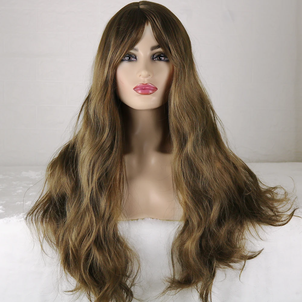 

UFANCA Long Ombre Light Ash Brown Blonde Wavy Wig Cosplay Party Daily Synthetic Wig for Women High Density Temperature Fibre