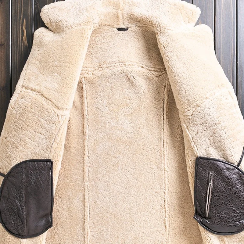 Мужская Повседневная Длинная Куртка из натуральной овечьей шерсти с отложным