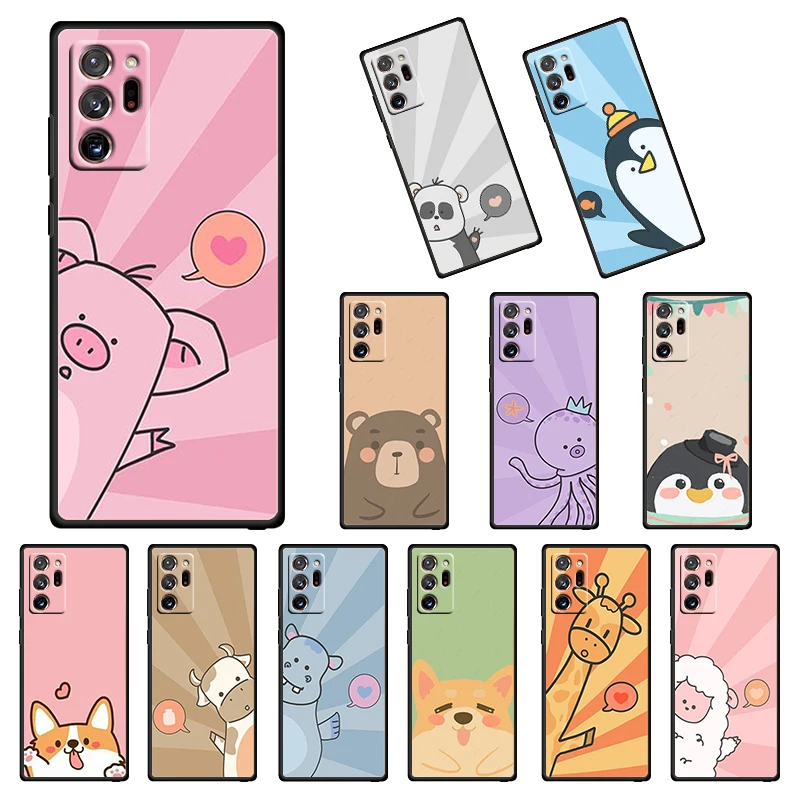 

Cute big head animal For Samsung Galaxy note 20 10 9 8 M52 M21 F22 M32 F42 F62 F12 M12 Silicone Soft Black Phone Case