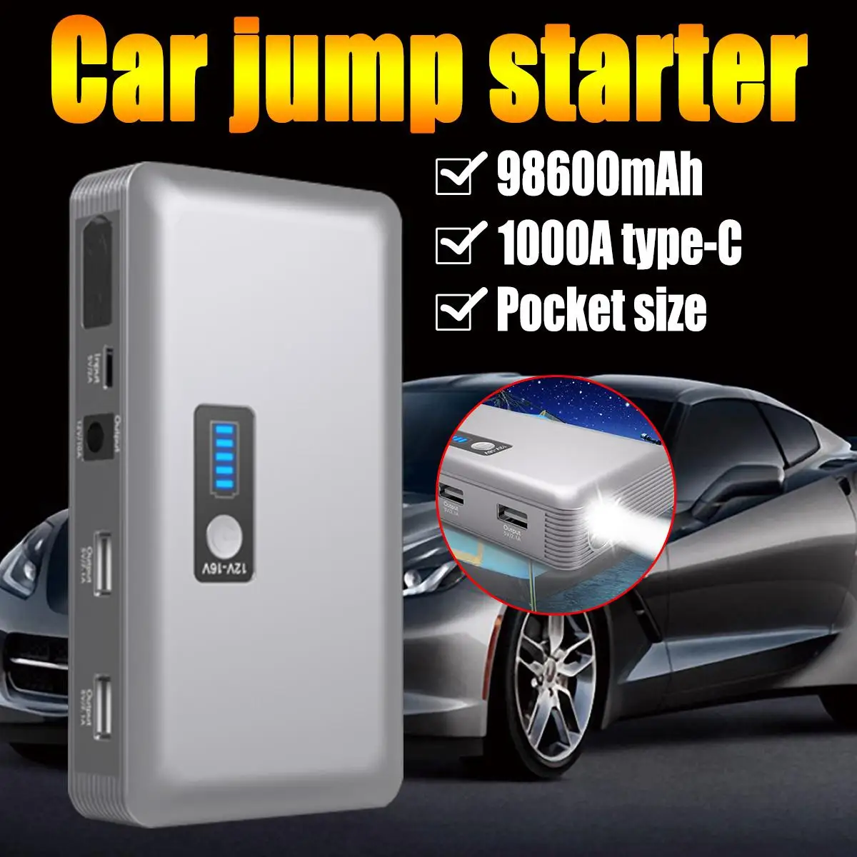 98600mAh 12V 1000A Многофункциональный портативный пусковое устройство USB power Bank автомобильный аккумулятор зарядное устройство пусковое устройство EU Plug