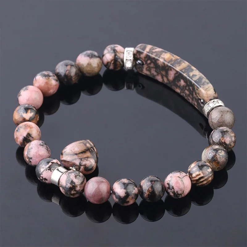 CSJA розовая черная строка искусственная кожа круглый кристалл кварцевый браслет