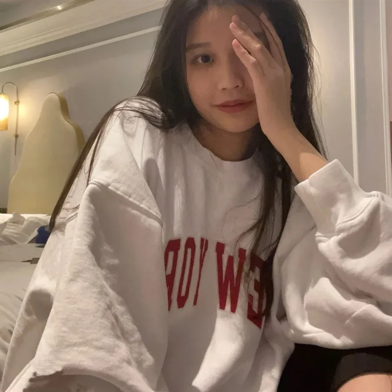 

Весенне-осенний Тонкий Свитер оверсайз с круглым вырезом, модный Свободный женский топ в стиле бойфренда в стиле Instagram.