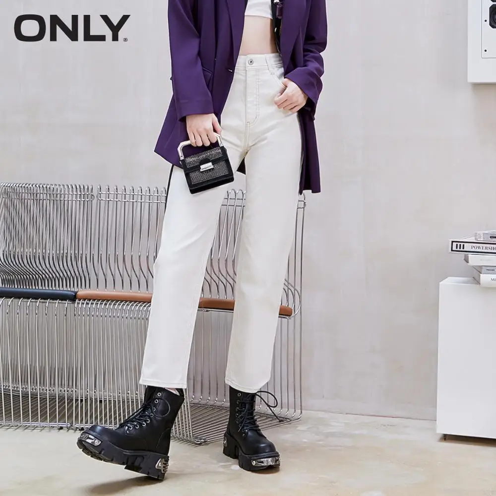 

ONLY2020 black technology special three-proof fabric patch straight-leg jeans women | 120349086