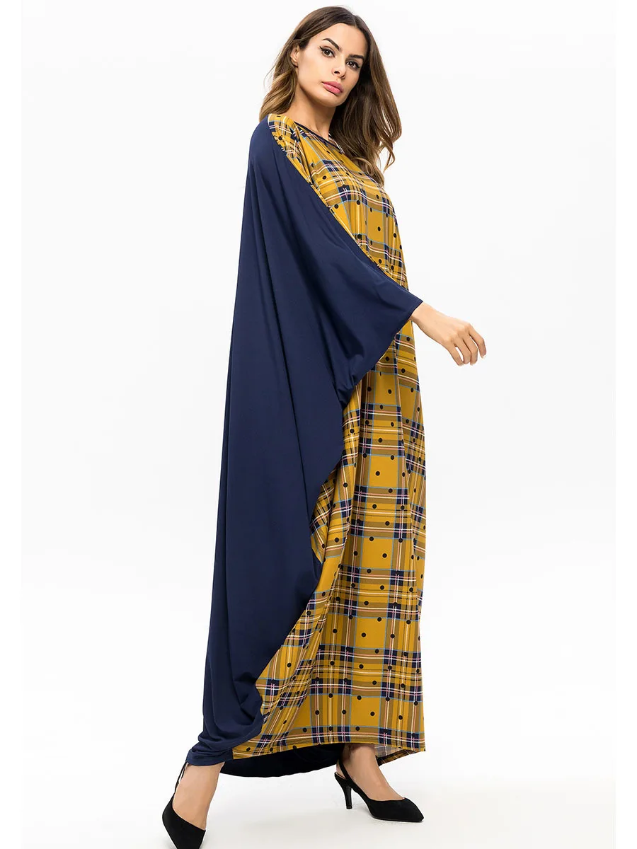 Plaid Muslim Abaya Dress Women Turkey Loose Jilbab Jubah Elbise Islamic Arab Batwing Sleeve Moroccan Kaftan Maxi Hijab Vestidos |
