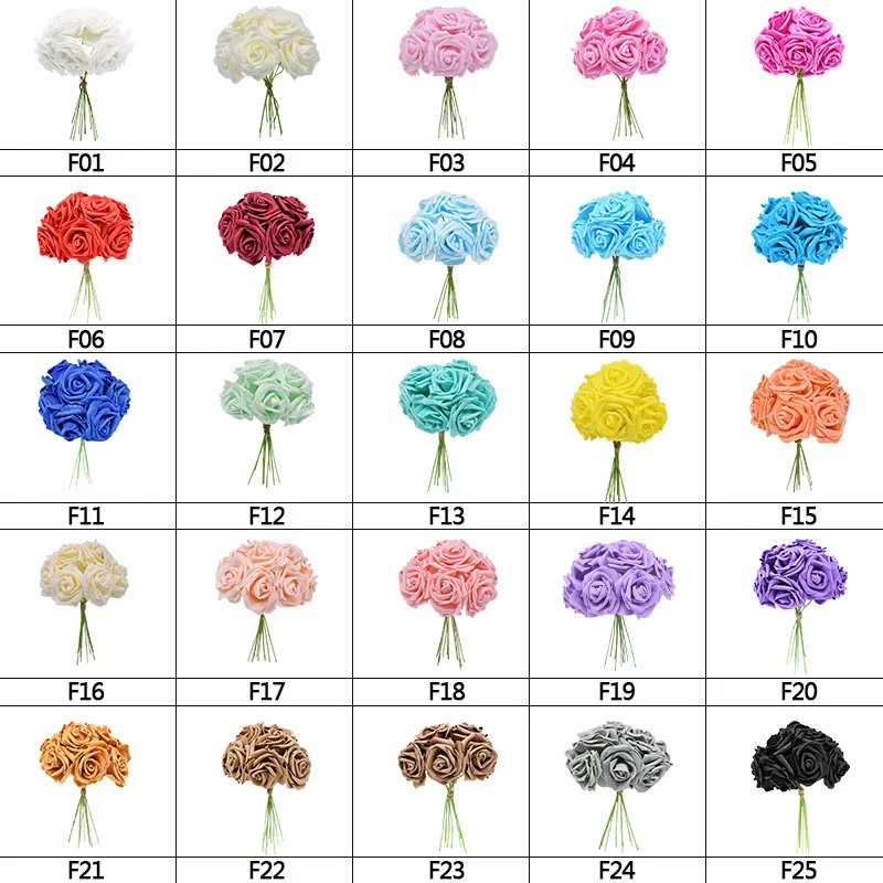 

24pcs 7cm Artificial Flower Bouquet PE Foam Rose Fake Flowers For Wedding Bridal Bouquet Birthday Party Deco DIY Wreath Supplies