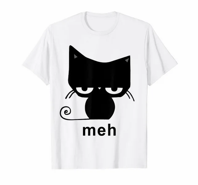 Meh черная кошка забавная белая футболка подарок для любителей кошек Funny Забавный