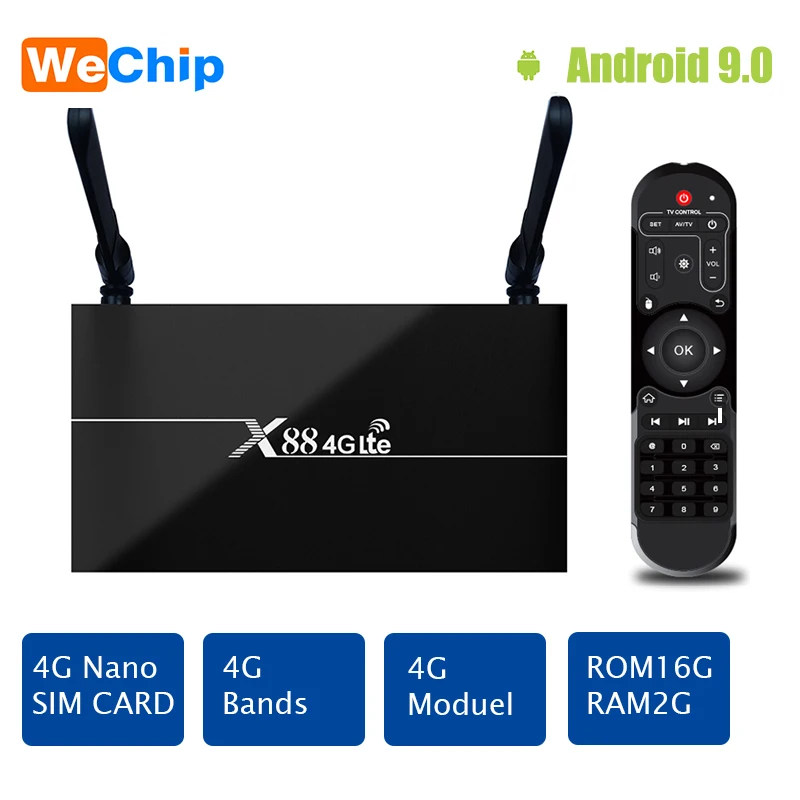 Wechip-X88 PRO 4G Lte Android 9,0 ТВ коробка 4G Nano SIM карта 4G полосы 4G модуль Rockchip Wifi 4K GooglePlayStore телеприставка 4GLte