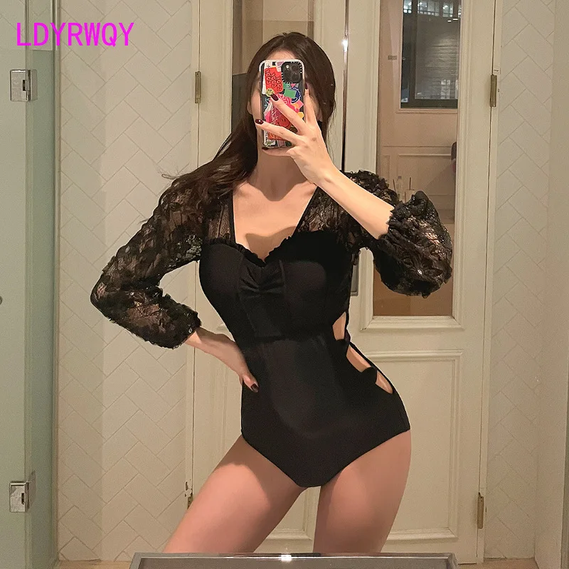 LDYRWQY 2021 новый корейский Тонкий Модный Ретро кружевной пикантный бикини с длинным