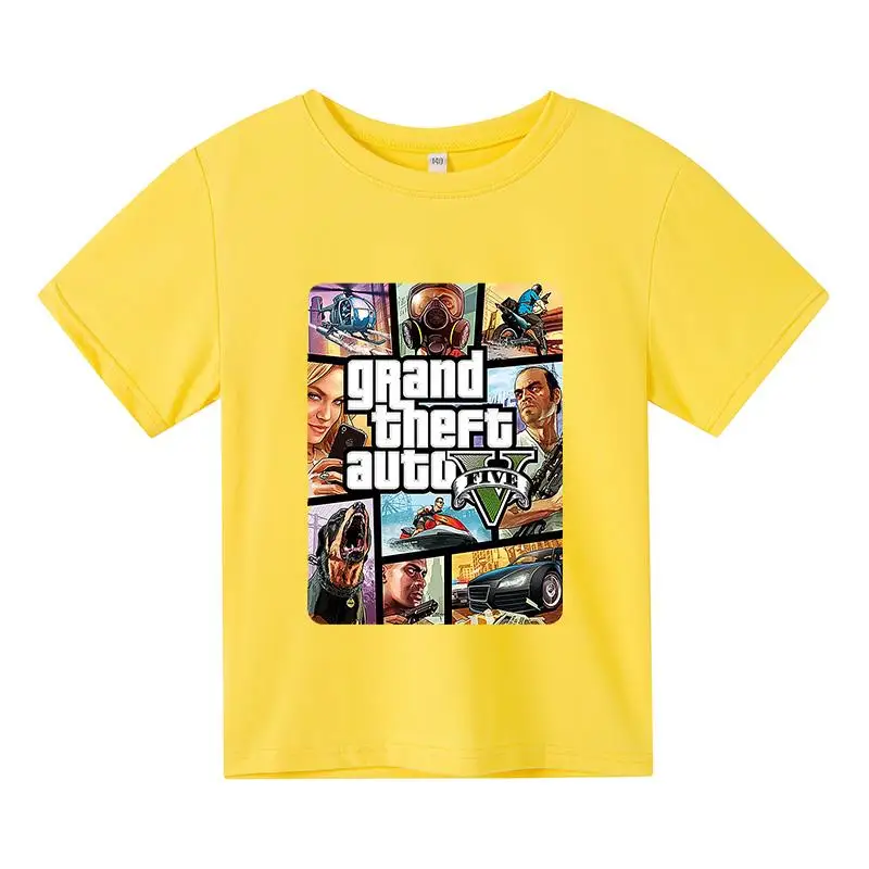 

Print T-shirts Grand Theft Auto Game GTA 5 T-shirt Boys Summer Tees Top Clothing Children Cartoon Clothes Casual