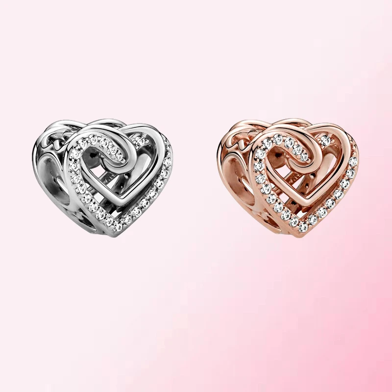 

High Quality Original 925 Sterling Silver Custom Rose Gold Silver Heart-shaped DIY Beads
