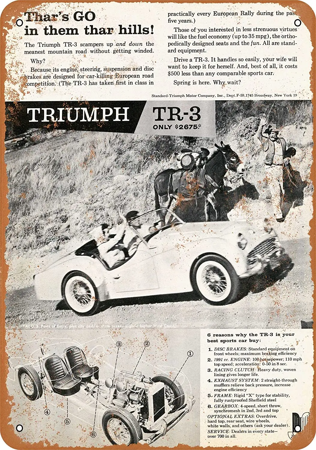 

WallColor 8*12 Metal Sign 1959 Triumph TR3 Sports Car Vintage Look