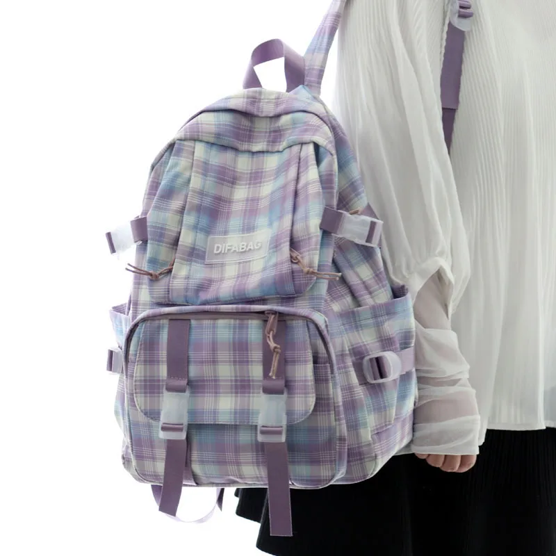 

Повседневные женские рюкзаки в полоску в стиле Харадзюку, школьные ранцы с двумя ремнями для девочек-подростков, Вместительная дорожная су...