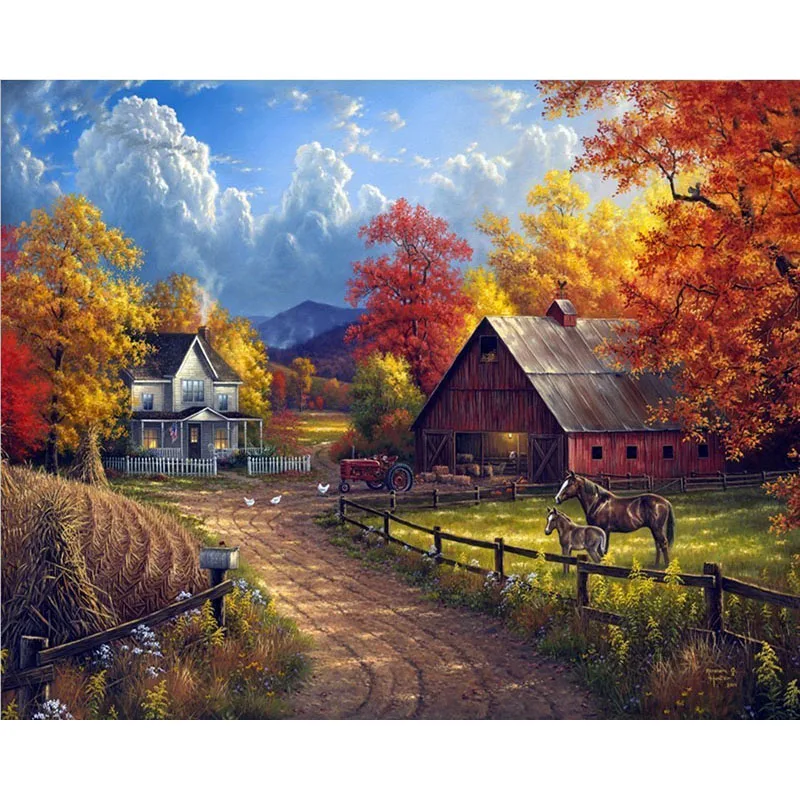 

DIY 5D Diamond Painting Cross Stitch Farm Landscape House Full Round Drill Mosaic Diamond Embroidery Rhinestones Home Decor
