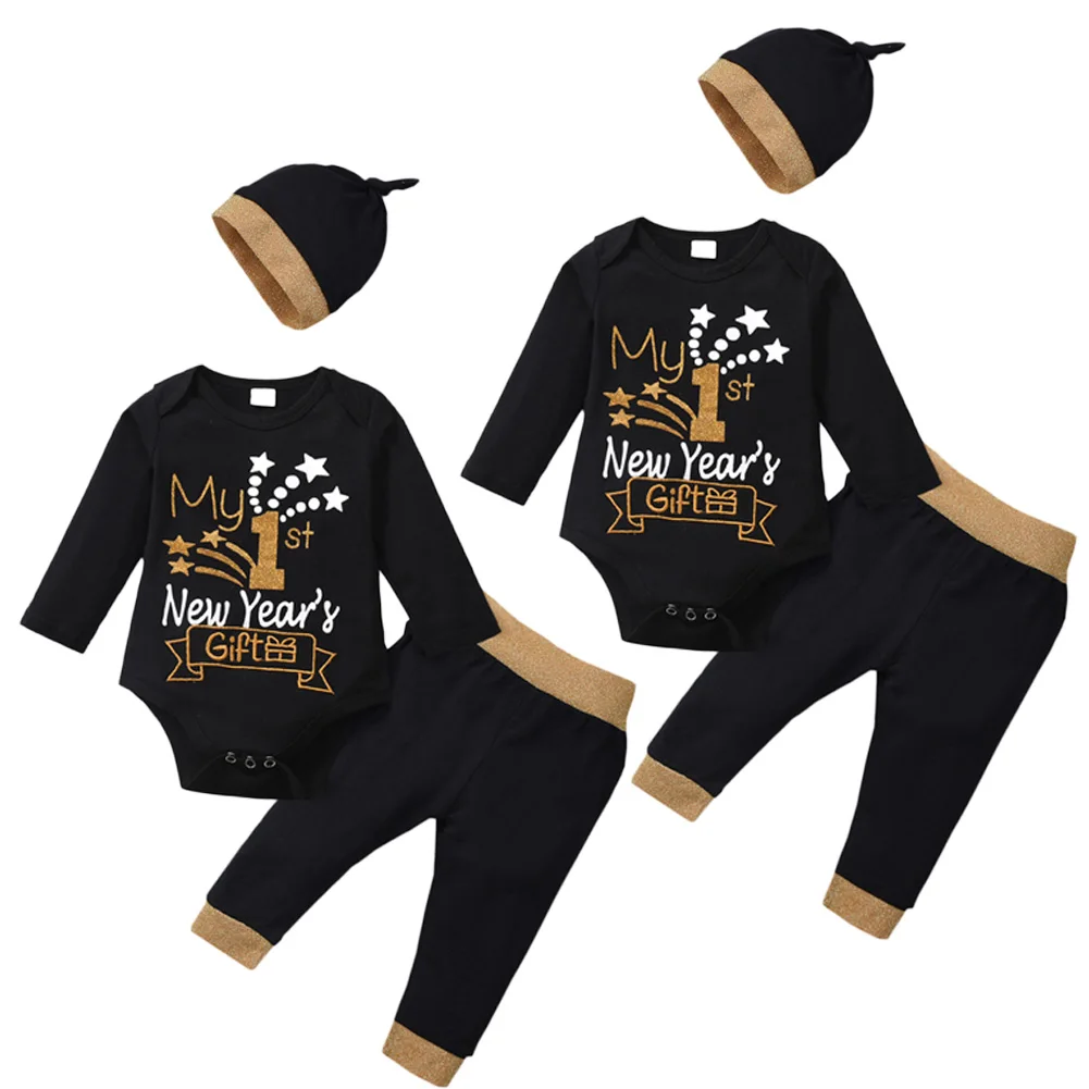 Комплект из 3 предметов, новогодняя футболка с надписью «My 1st Gift» для новорожденных мальчиков и девочек, топ+ длинные штаны, леггинсы с блестками, комплекты одежды для детей 0-24 месяцев