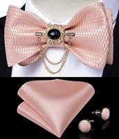 pink plaid solid mens self tie bow tie silk jacquard woven wedding party bowtie hanky brooch set men butterfly necktie dibangu
