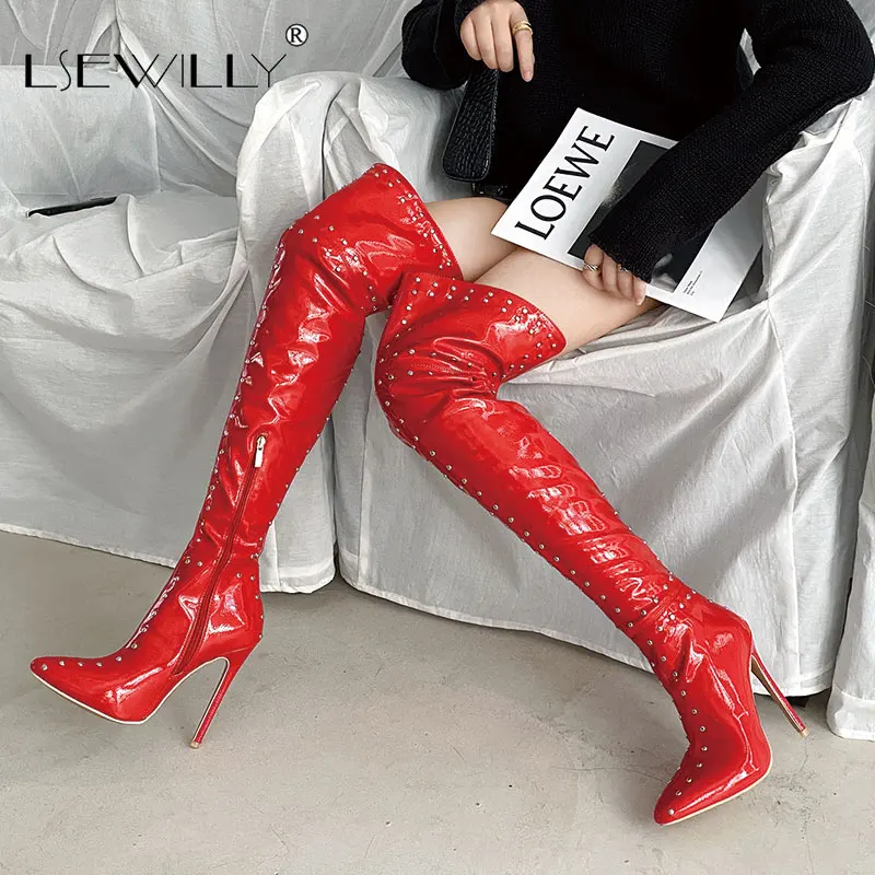 

Lsewilly 2020 New Arrivals Rivet Sexy Boots Women Shoes Platform Super Thin High Heels Platform Over The Knee Boots Female