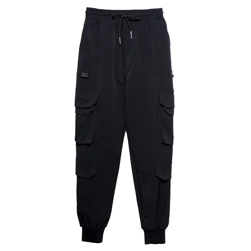 

High Black Pockets Elastic Waist Long Harem Trousers New Loose Fit Pants Women Fashion Tide Spring Autumn 2021 1DD2793