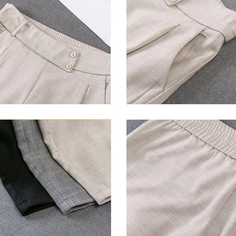 

Plus Size Office Pants for Women Formal Straight Black Business Casual Pants Women Workwear Korean Style Linen Pencil Trousers