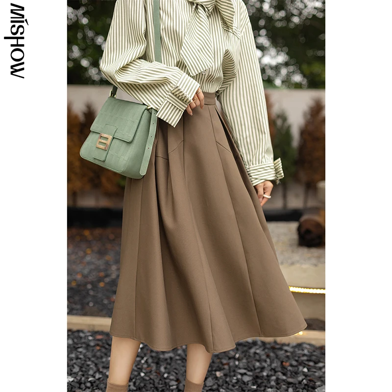 

MISHOW 2021, зимние юбки для женщин, однотонная женская юбка с высокой талией, осенняя Новая повседневная юбка, длинная юбка, женская юбка, MXA43B0159