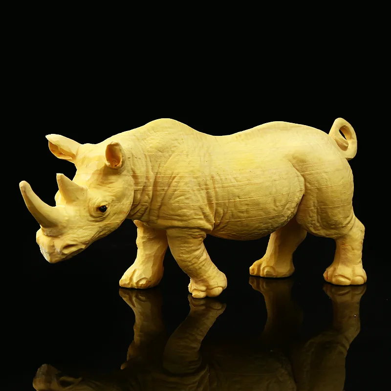 Escultura em Madeira Decoração para Casa Rinoceronte Estatueta Boxwood Esculpida Artesanato Ornamentos Animais Estátua Escultura Gy50