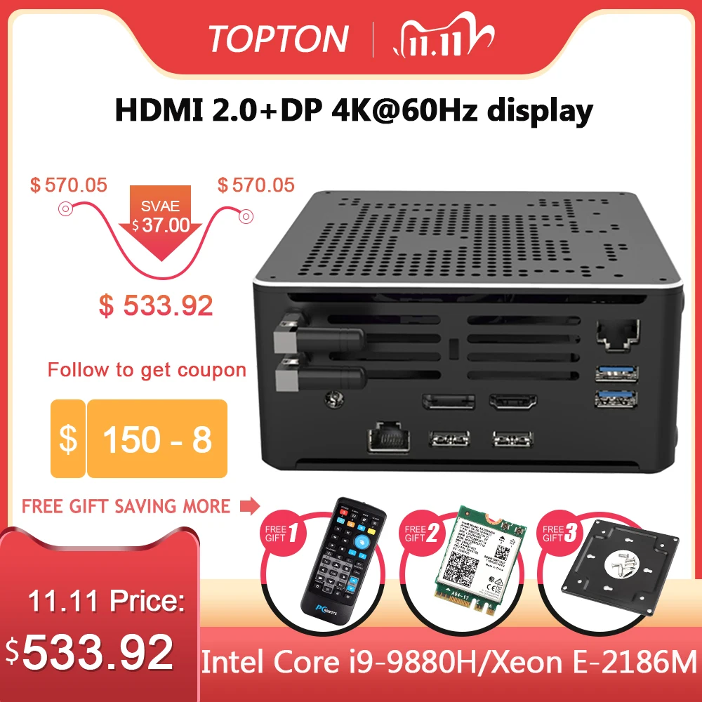 Мини ПК 2 LAN Intel Core i9 9880H 8 ядер 16 потоков игровой настольный компьютер * DDR4 M.2 NVMe Win10 Pro