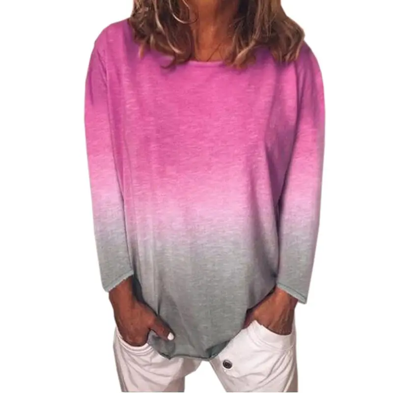 Женский пуловер с длинным рукавом размера плюс топы круглым вырезом