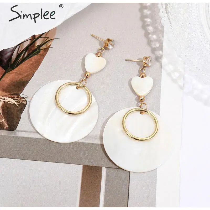 Simplee Мода оболочки круглые женские серьги модные ювелирные изделия Сердце