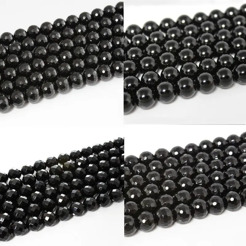 

Natural Black Agate Onyx AAA Fine Gemstone 6 8 10 12mm Round Faceted Beads Accessories for Necklace Bracelet Earring DIY Jewerly