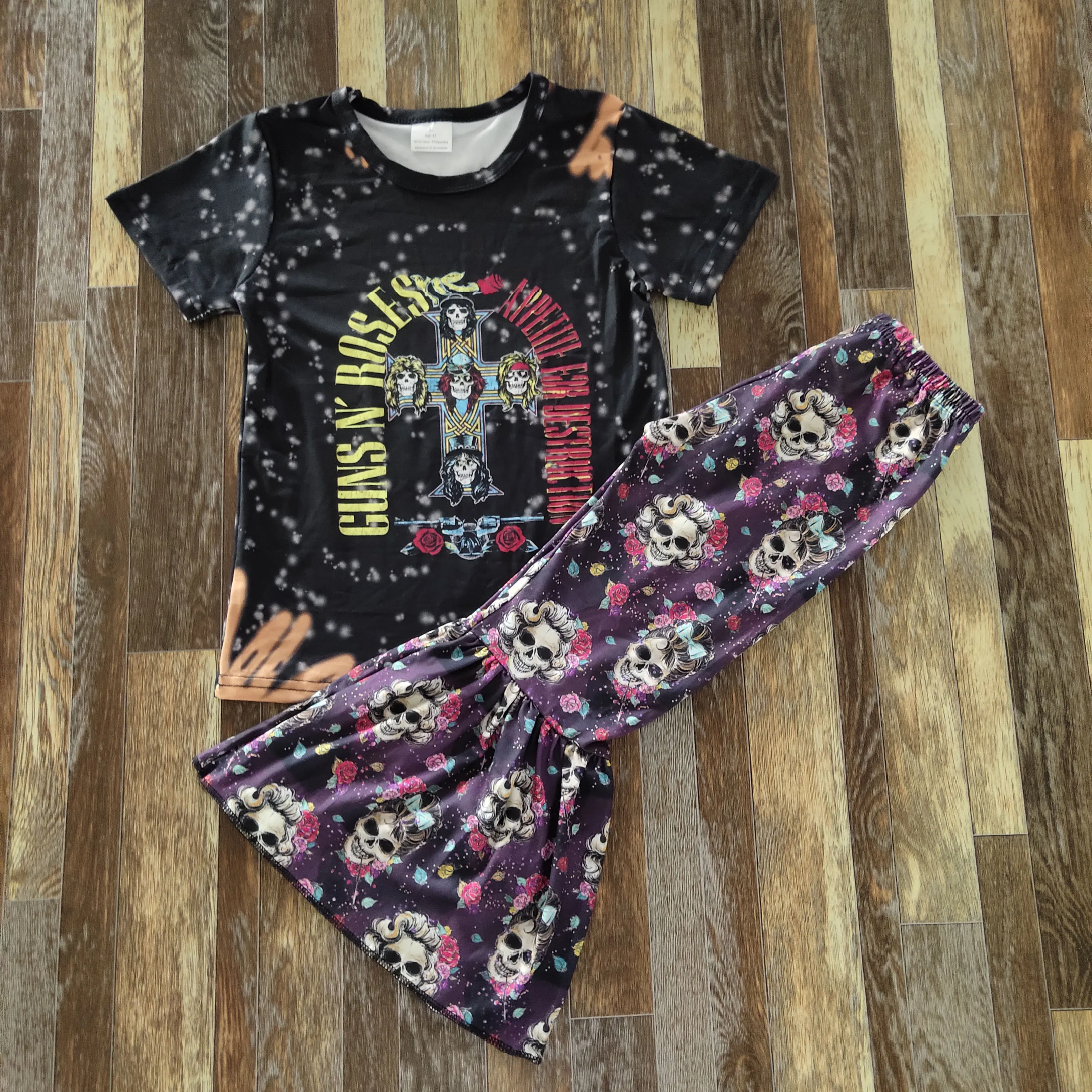 

boutique outfits Halloween cross pattern skull print bell pants girl clothes set