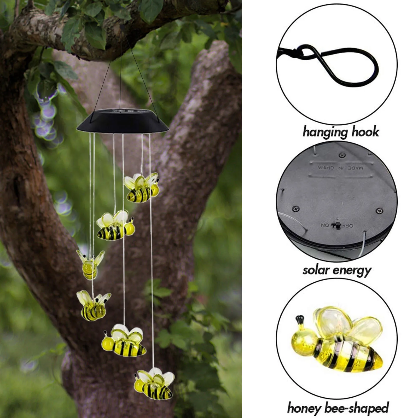 

LED Solar Bee Wind Chimes Light Tuin Decoratie Yard Garden Wall Decoration Outdoor Ramadan Decoration Home Decor boho
