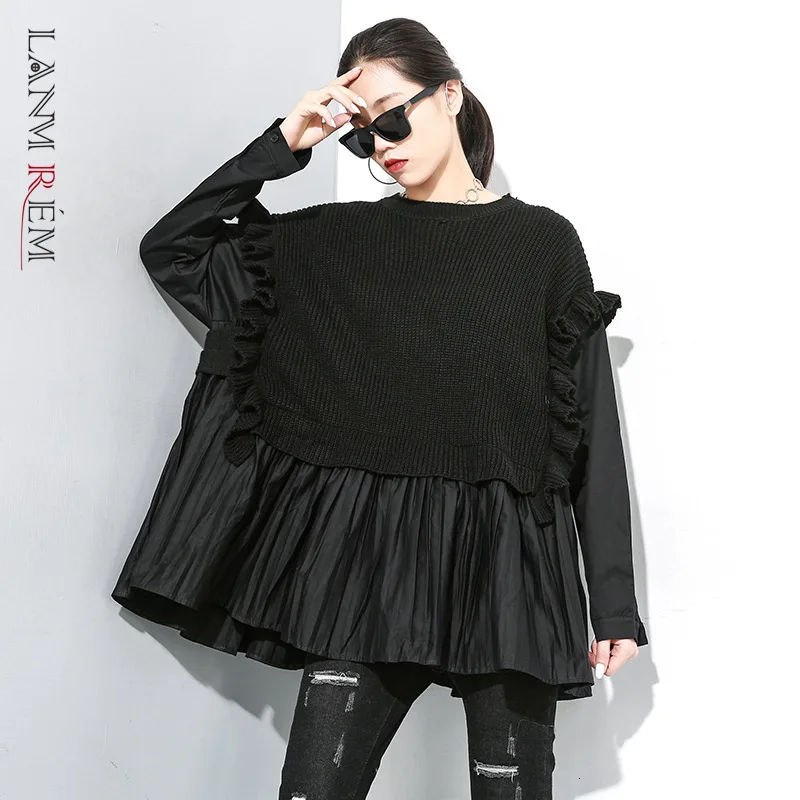 LANMREM 2021 новые сшитые комплекты футболка с рюшами личность большой размер круглый