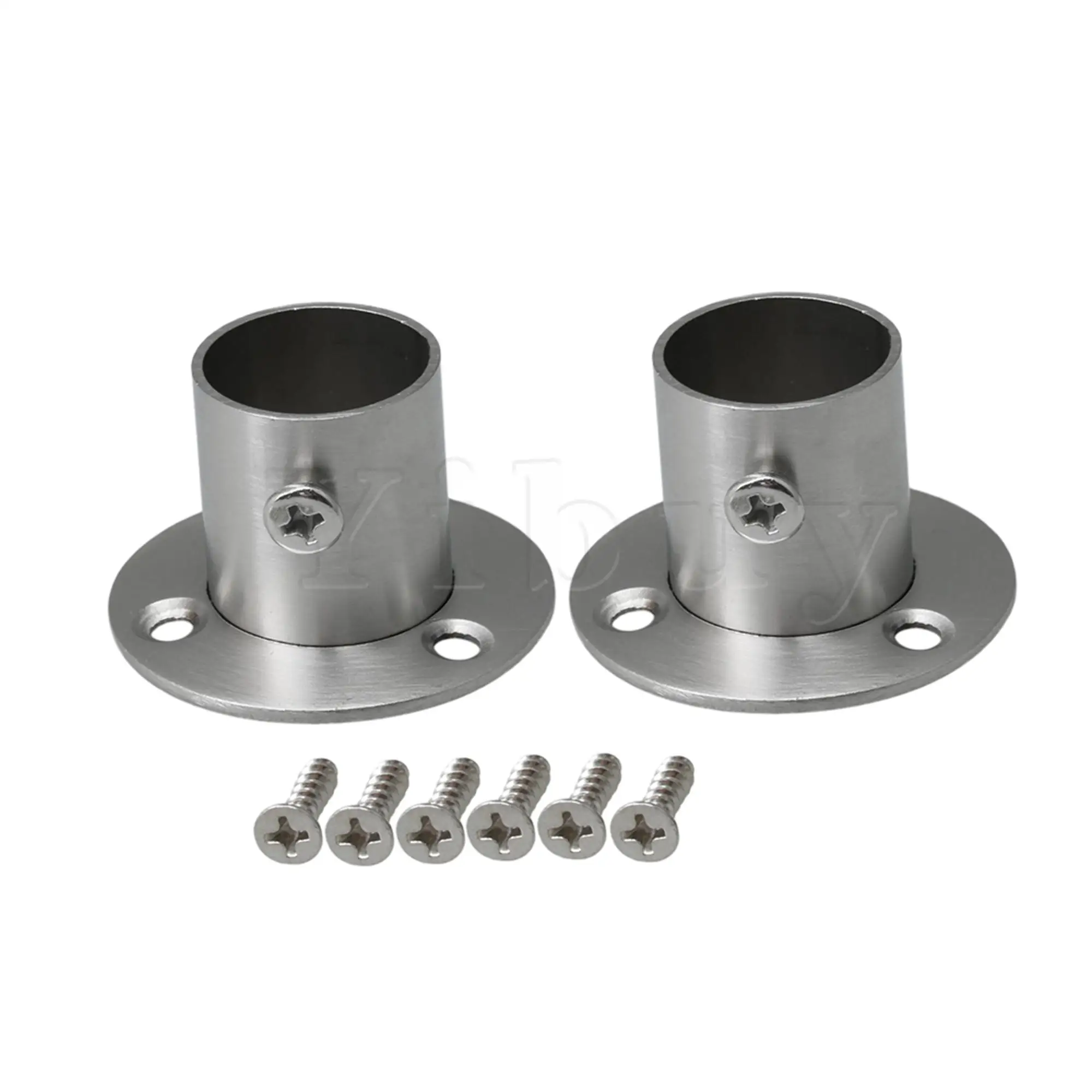 

2 Pcs Closet Clothes Rod Flange Holder Socket Bracket Silver Tone 22mm