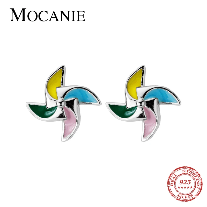 

Mocanie Hot Sale 925 Sterling Silver Colorful Enamel Sweet Cute Mini Windmill Stud Earring for Women Tiny Ear Pin Fine Jewelry
