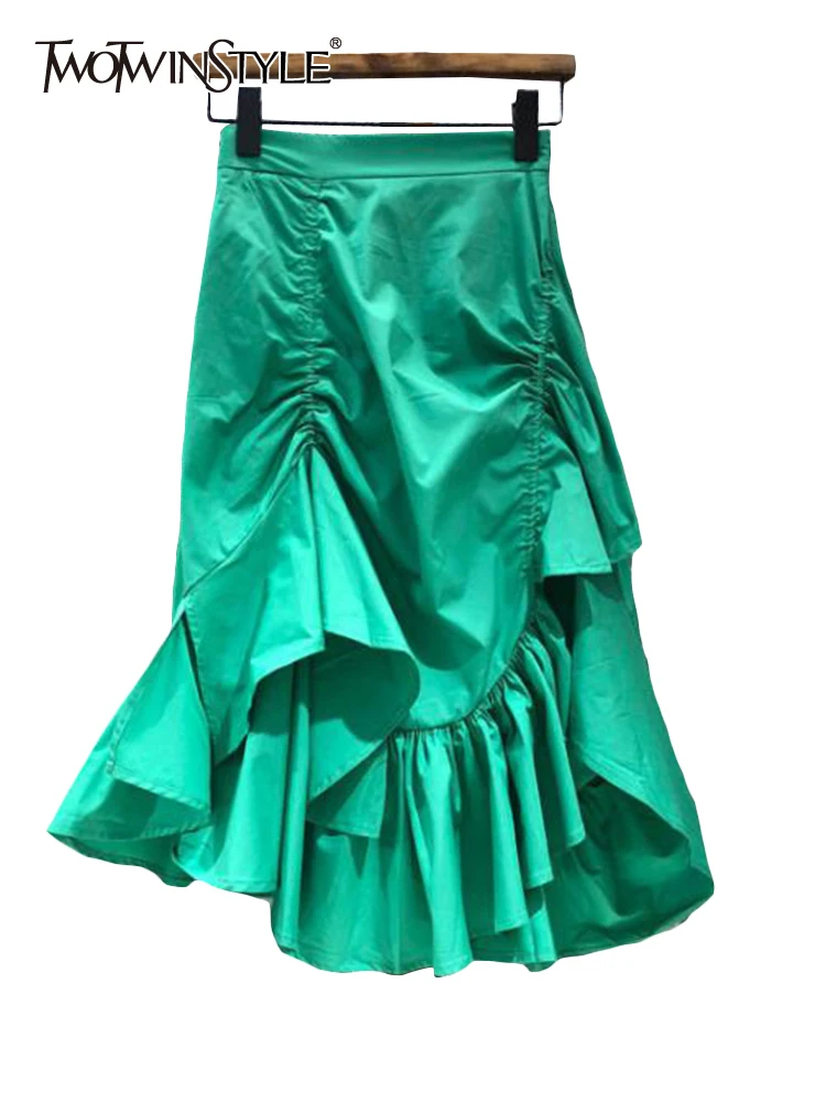

Женская юбка с оборками TWOTWINSTYLE, однотонная повседневная юбка в стиле пэчворк, с поясом, минималистичные юбки для женщин, осень 2021