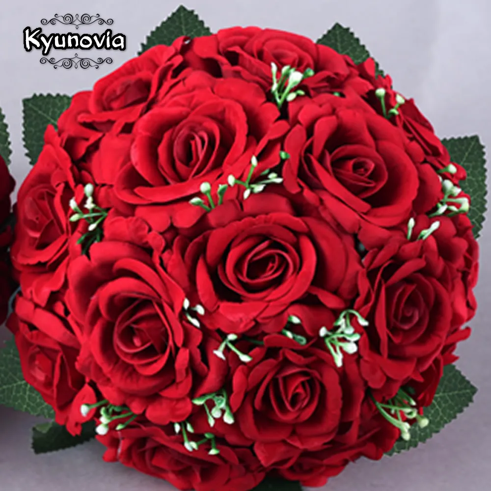 

Kyunovia 15PCS Red Real Touch Rose Wedding Bouquets Wedding Decorations Flowers Wedding Bridal Bouquet ramos de rosas D101