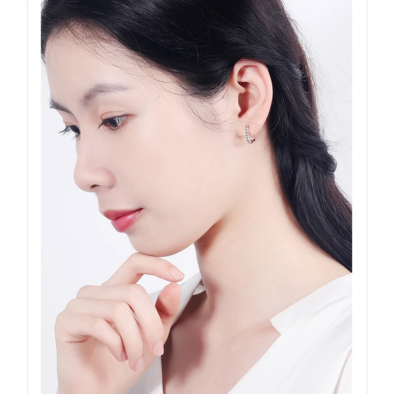 

LByzHan 925 Sterling Silver Prevent Allergy Earrings Zircon Heart Shaped Small Hoop Earrings For Women E-3721