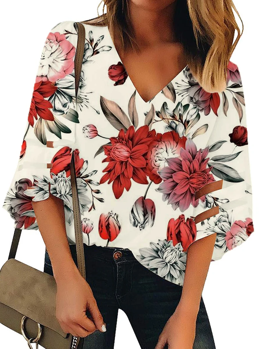 

Элегантная Модная рубашка с V-образным вырезом, свободная повседневная женская рубашка большого размера, женские темпераментные рубашки дл...