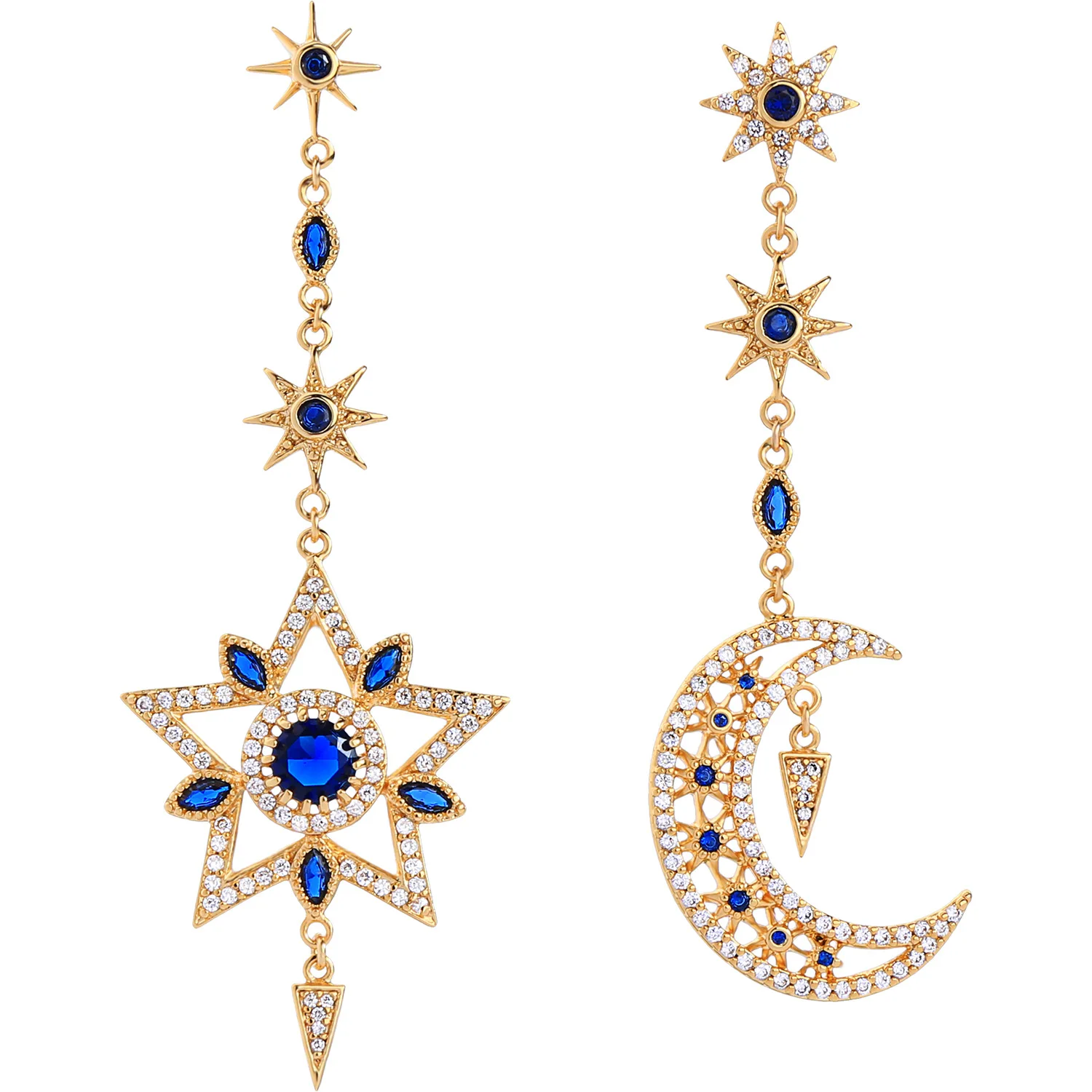 

Elegant Zircon Star and Moon Asymmetrical Stud Earrings Temperament Korean Fashion Trendy Cold Wind Dangle Earrings Earrings