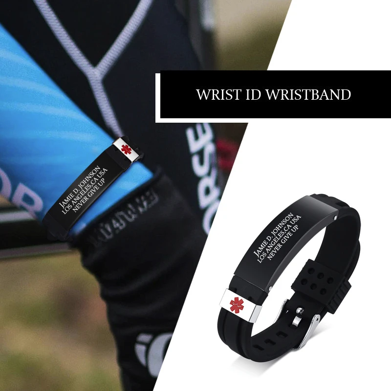 Силиконовый медицинский браслет на запястье с ярлыком 16 мм персонализированный