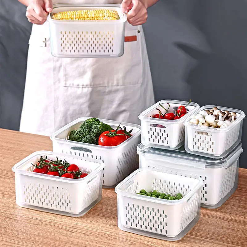3PCS Kitchen Storage Basket Container Refrigerator Box Fridge Fresh Organizer Vegetable Fruit Boxes Drain | Дом и сад