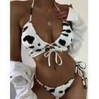 Женский купальник с коровьим принтом Fors, бикини с треугольными лямками через шею, купальник на шнуровке, Женский бандажный плиссированный купальный костюм с эффектом пуш-ап, 2020