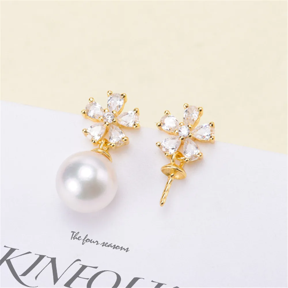 

Pearl Earring Settings Charm Jewelry Findings S925 Sterling Silver Component DIY Women Gift Handmade Making Accessories 2021 New