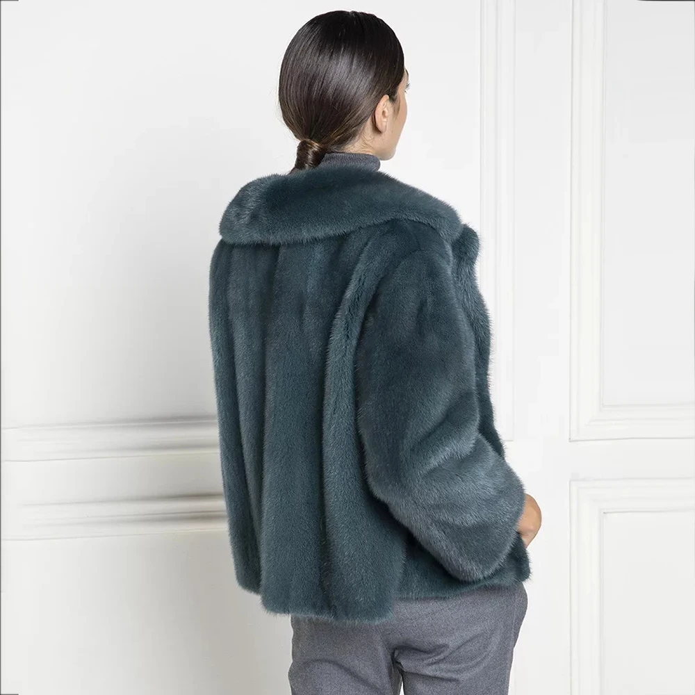 Женская шуба из натурального меха норки с воротником лацканами - купить по