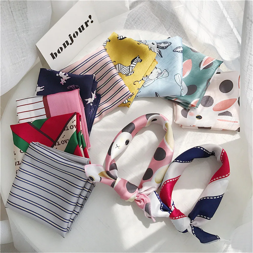 Корейская мода INS весенне осенний маленький шелковый шарф с рисунком животных