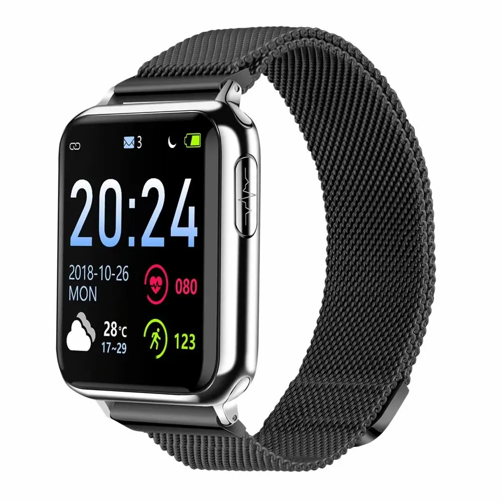 Silver Black Stell ECG PPG SPO2 Smart Band Watch Men Blood Pressure Oxygen Heart Rate Monitor Smartwatch Women Waterproof for Android IOS Xiaomi - Цвет: Silver Black Stell