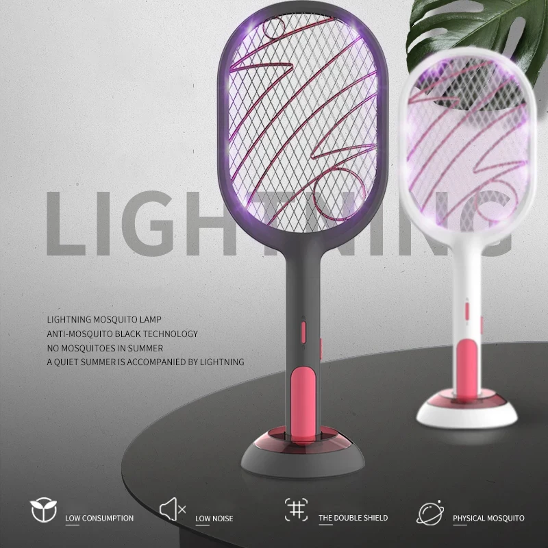 

Electric Mosquito Swatter Mosquito Killer Lamp USB Rechargeable Kill Fly Bug Zapper Killer Trap 3000V Electric Shock With Lights