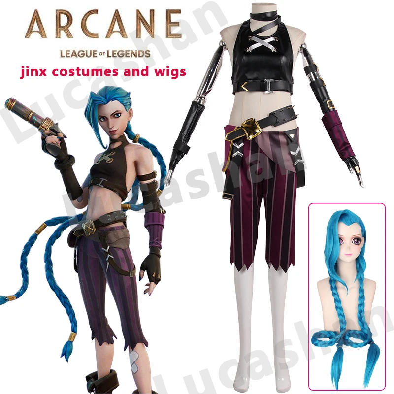 

Anime Arcane Jinx Cosplay Costume Uniform Outfits Jinx Wig LoL League Of Legends Women Sexy Costumes Halloween Carnival Clothes